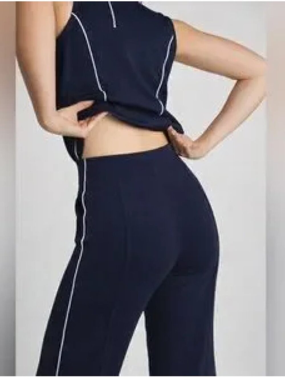 Spanx AirEssentials Pique Wide Leg Jumpsuit Small Navy Sleeveless Mockneck - Picture 2 of 6